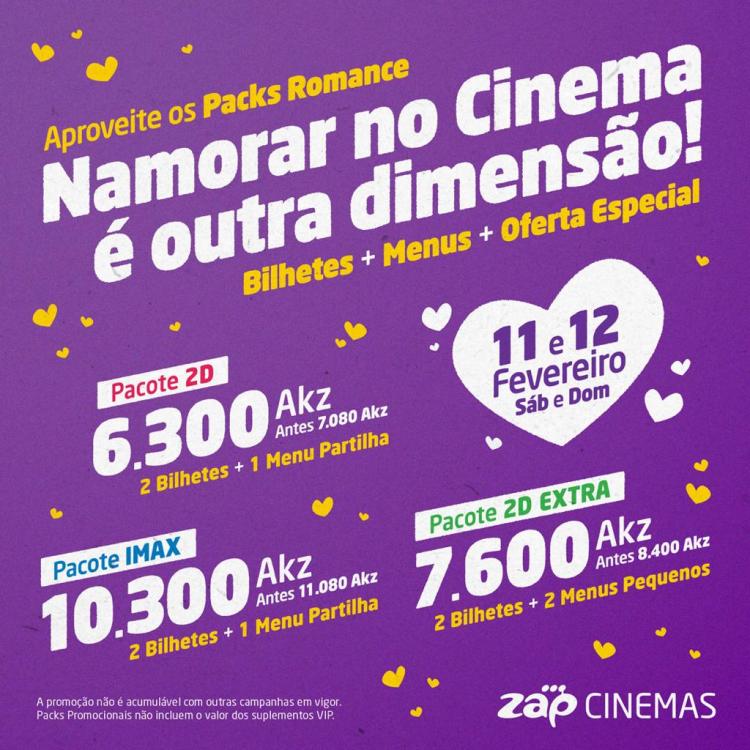 O ZAP Cinemas mostra o lado mais romântico e oferece “Packs Romance” entre 11 e 14 de Fevereiro